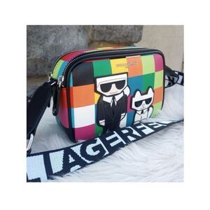 NWT Rare KARL LAGERFELD Cat Maybelle Camera Multi Color Crossbody Bag Gift  Box